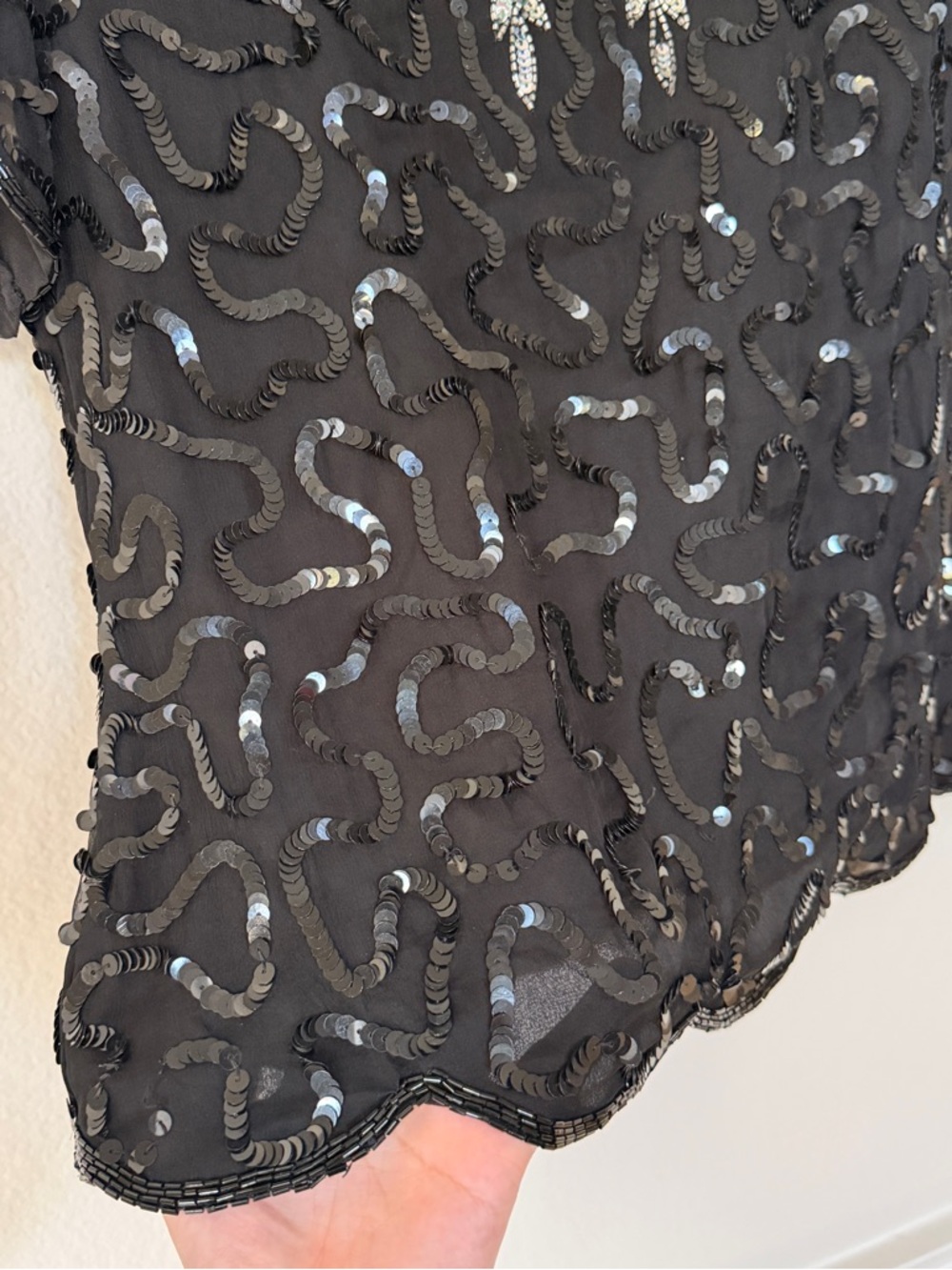 Vintage Sazin New York Beaded Silk Blouse Black Sequin Embellished Top S - Picture 7 of 11